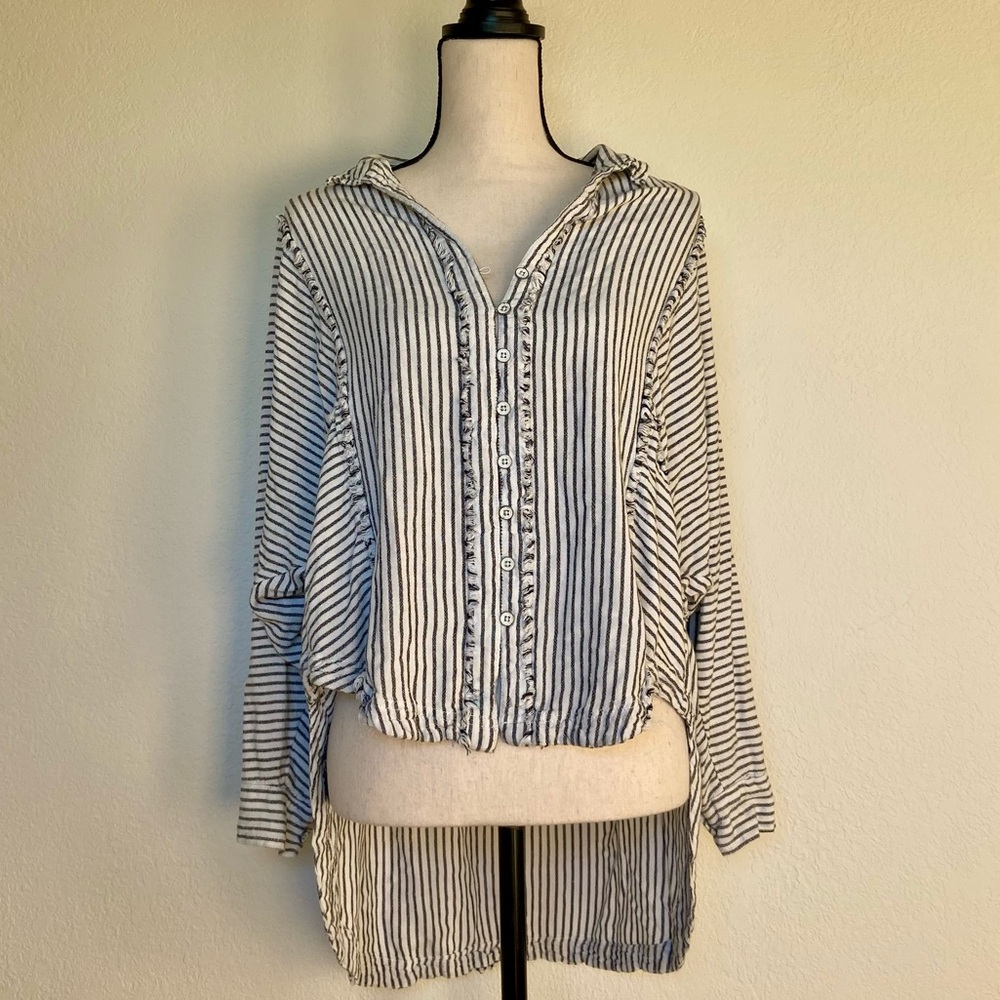 We the Free Linen Blend Striped Longsleeve Size Small